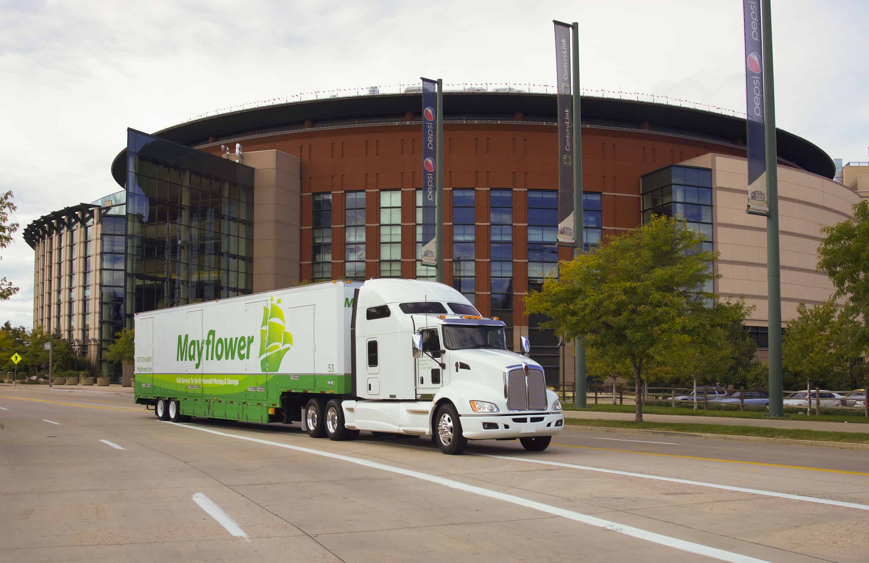 Mayflower moving truck in front of the Pepsi Center - Mayflower®