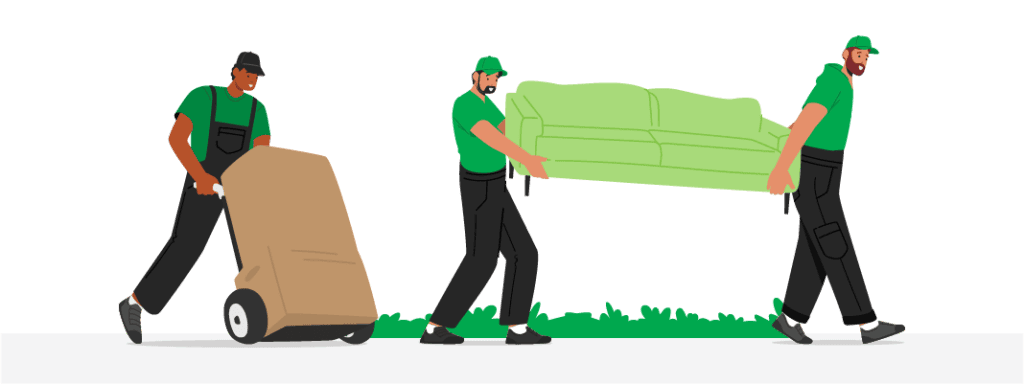Illustration of movers moving items - Long distance moving process with Mayflower